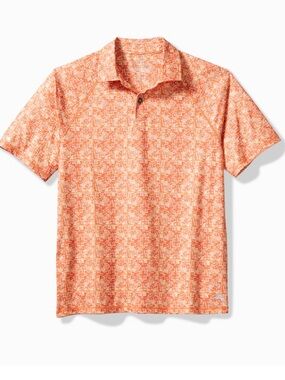 NWOT Men’s Size XL IslandZone Hibiscus Tiles Polo - Orange Floral Print
